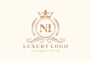 NI Kraliyet Logosu Restoran, Kraliyet, Butik, Cafe, Otel, Heraldic, Mücevher, Moda ve diğer vektör ilüstrasyonları için vektör sanatı şablonu.