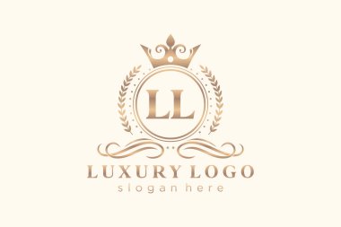 LL Kraliyet Lüks Logosu Restoran, Kraliyet, Butik, Cafe, Otel, Heraldic, Mücevher, Moda ve diğer vektör çizimleri için vektör sanatı şablonu.