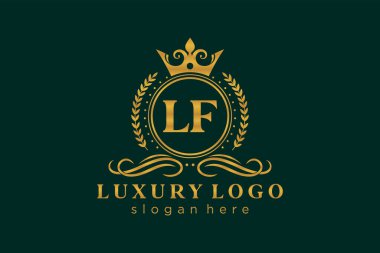 LF Kraliyet Logosu Restoran, Kraliyet, Butik, Cafe, Otel, Heraldic, Mücevher, Moda ve diğer vektör ilüstrasyonları için vektör sanatı şablonu.