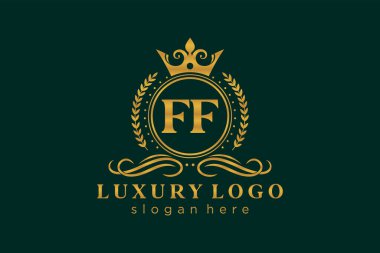 FF Letter Kraliyet Lüks Logosu Restoran, Kraliyet, Butik, Cafe, Otel, Heraldic, Mücevher, Moda ve diğer vektör çizimleri için vektör sanatı şablonu.