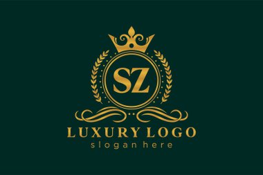 SZ Letter Kraliyet Logosu Restoran, Kraliyet, Butik, Cafe, Otel, Heraldic, Mücevher, Moda ve diğer vektör ilüstrasyonları için vektör sanatı şablonu.