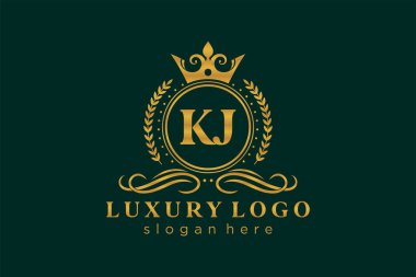 KJ Letter Kraliyet Logosu Restoran, Kraliyet, Butik, Cafe, Otel, Heraldic, Mücevher, Moda ve diğer vektör ilüstrasyonları için vektör sanatı şablonu.