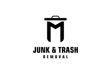 Çöp temizleme logosu tasarımı için M harfi, çevre dostu çöp öğütme servisi, basit minimalist tasarım..