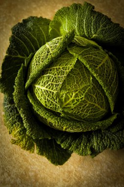 Öğle yemeği için bahçesinden yeşil lahana