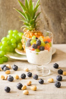 kırmızı portakal, yaban mersini ve antep fıstığı ile yoğurt chia tohum