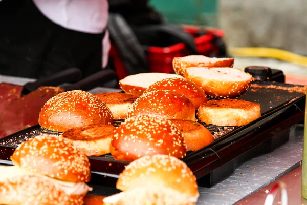 Street food. burger with salad and meat, fast food — Stock Photo, Image