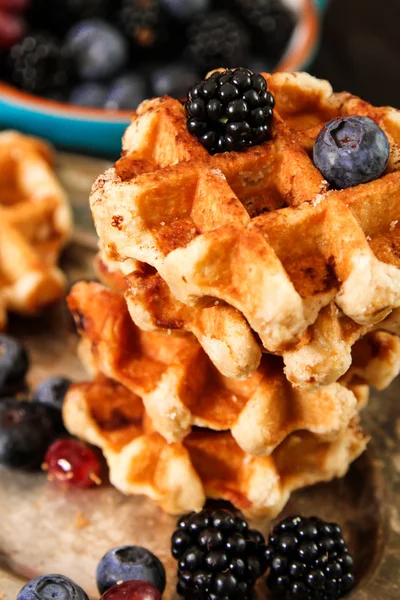 Ev yapımı taze meyveleri ve üzüm ile Belçika waffle Rusti'yi üzerinde