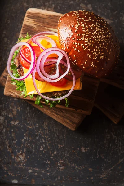 Closeup of home made beef burgers with lettuce and mayonnaise se — Stock Photo, Image