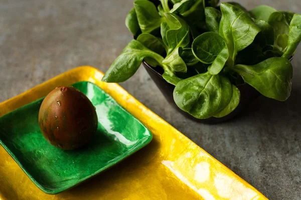 Régime alimentaire pour les filles. laitue et tomate sur un plateau — Photo