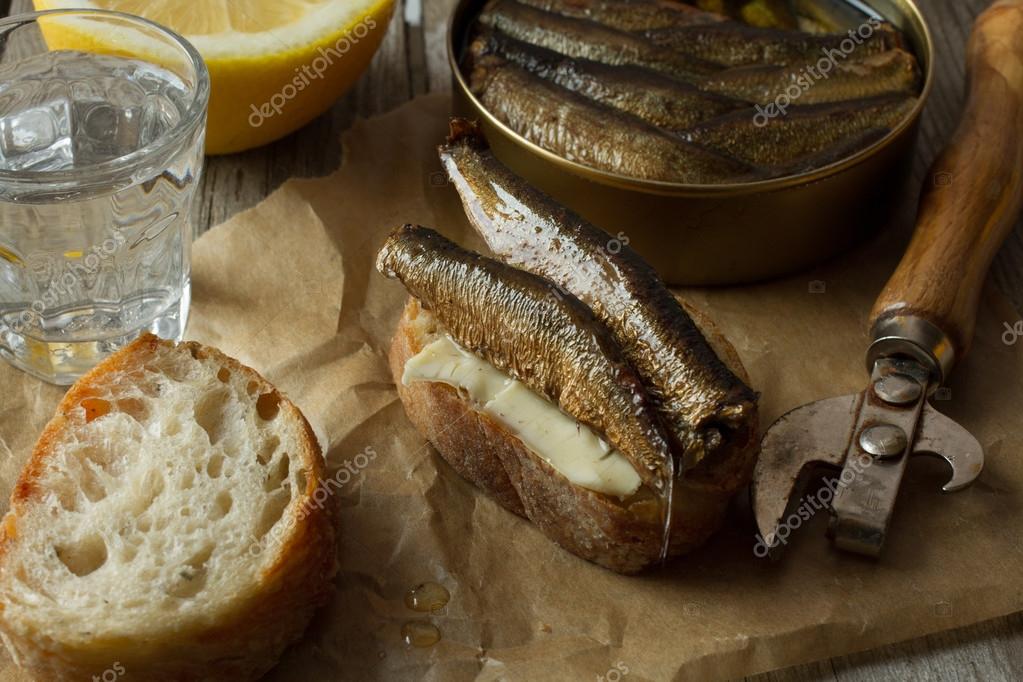 Sandwich with sprats, national food in Russia for the holidays