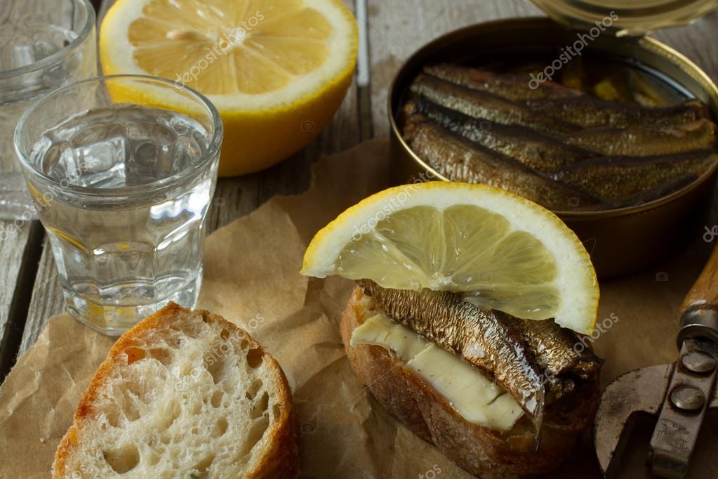 Sandwich with sprats, national food in Russia for the holidays