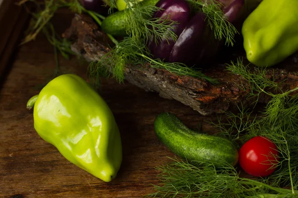 ディルのキュウリとトマトと紫と緑のコショウ — ストック写真