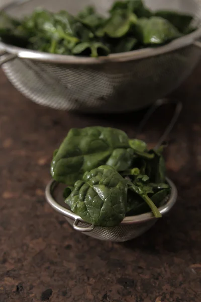 Feuilles vertes d'épinards frais. salade d'été — Photo