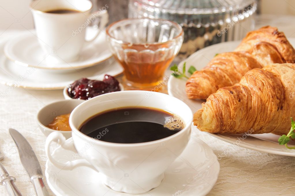 French light breakfast of coffee and croissants