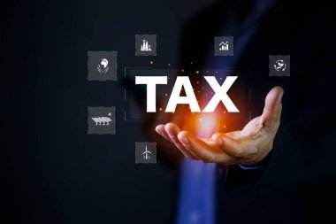 Karbon vergisine yatırım. Gelir vergisi sistemi simgesi. Fütürist sanal ekran arayüzü teknolojisi. finansal yatırım borsası.