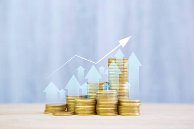 Madeni paralar grafiğe dökülmüştür. İş başarısı konsepti hisse senedi yatırımları. Dijital çağda iş dünyası. Yeni nesil teknolojisi için dijital dönüşüm.