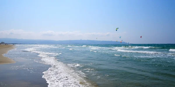 Sunny Summer Beach People Engaged Kitesurfing — Stock Photo, Image