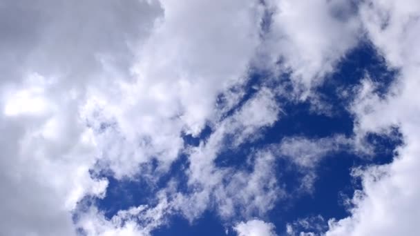 Hermosas nubes de cúmulos blancos moviéndose en el cielo azul — Vídeo de stock