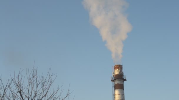 走出工业砖烟囱的烟 — 图库视频影像