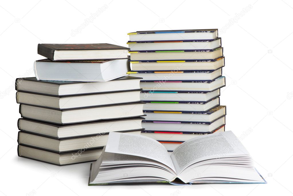 group of books on a white background