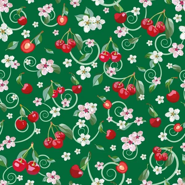 Vişne ve kiraz çiçekleri seamless modeli