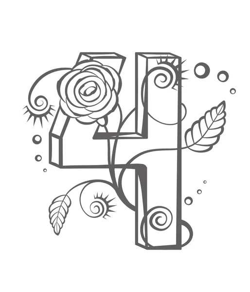 Floral número cuatro para su diseño — Vector de stock