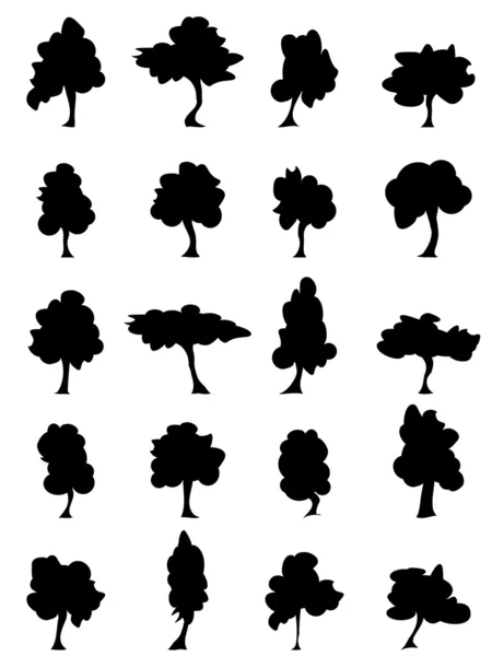 Ensemble de silhouettes d'arbres — Image vectorielle