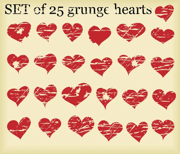 Conjunto de 25 corações grunge — Vetor de Stock