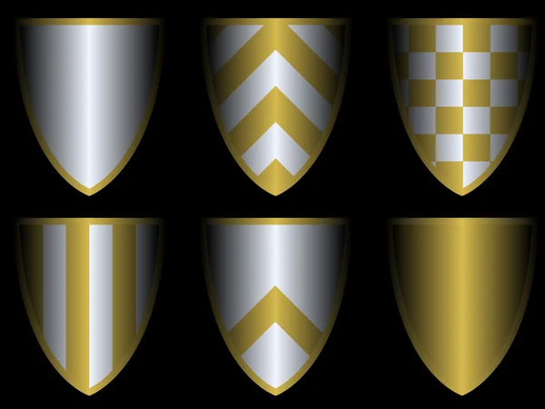 Set de seis escudos de oro y plata — Vector de stock