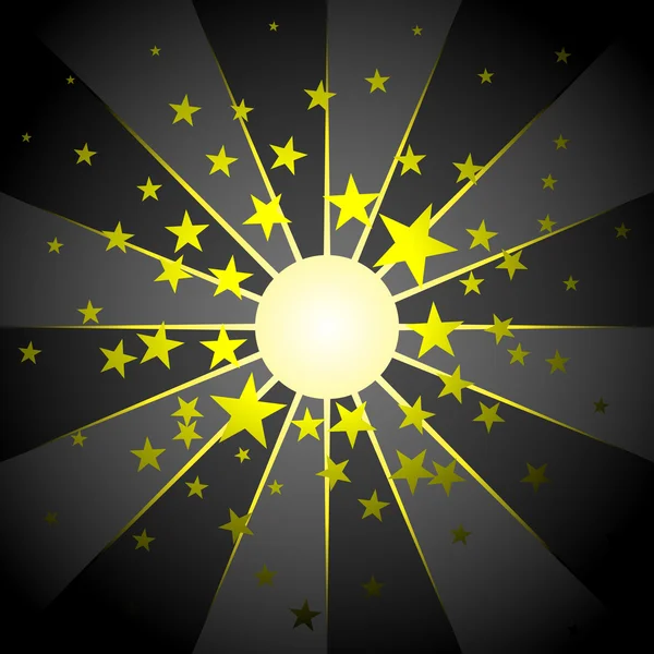 Night explosion background with many yellow stars — Stock Vector