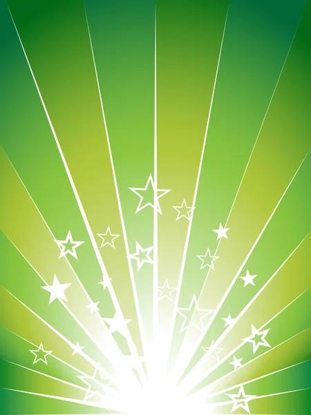 Green explosion background with many stars — Stock Vector