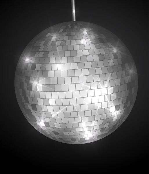 Zilveren disco bal op zwart — Stockvector