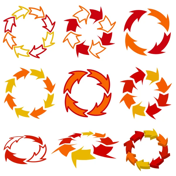 Flèches rouges abstraites en cercles — Image vectorielle