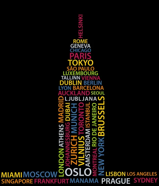 Building made from names of big cities — Stock Vector