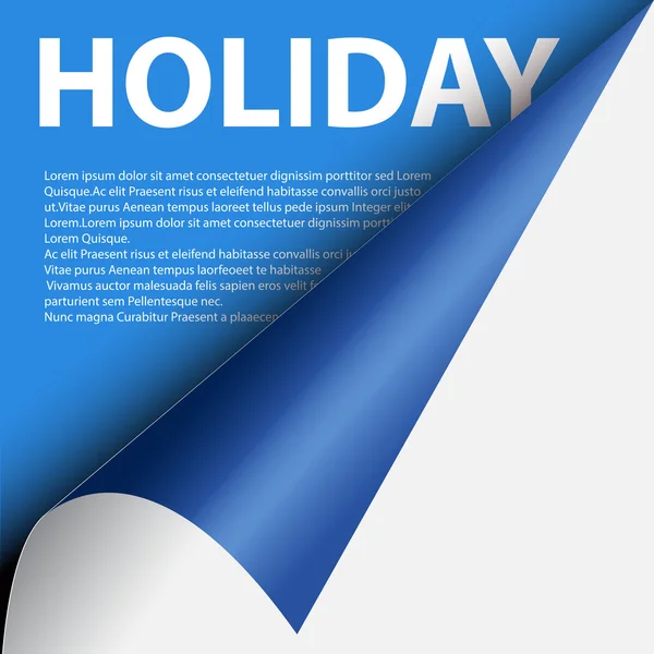 Text holiday under blue curled corner — Stock Vector