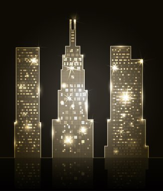 Three skyscrapers shining in dark