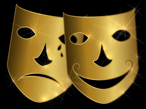 Счастливые и печальные золотые маски — стоковый вектор