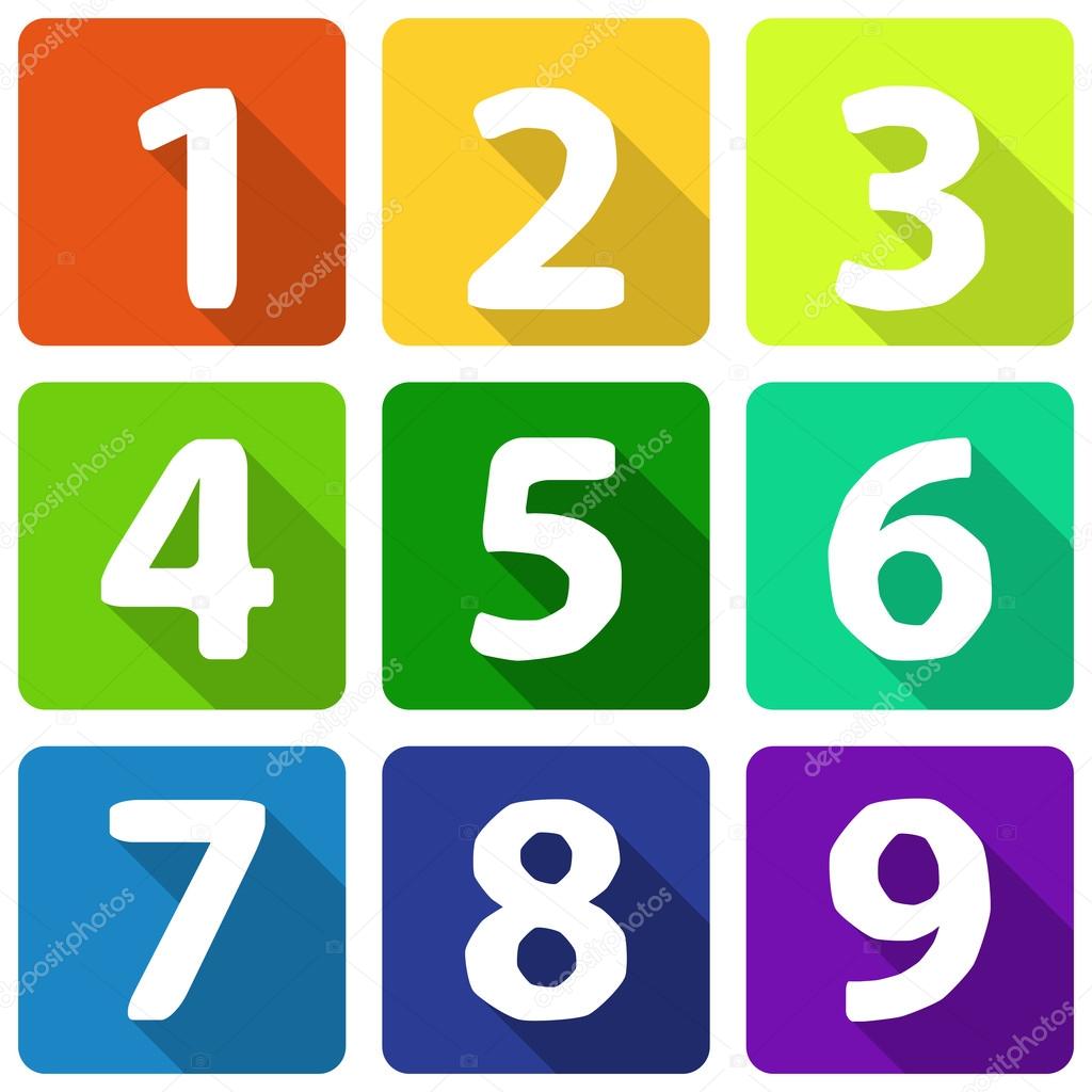 Numbers  on flat colorful plates