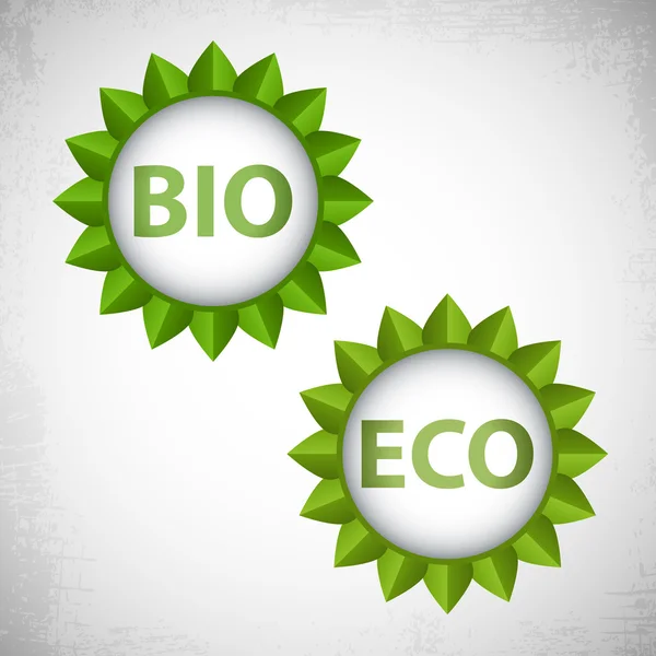 Adesivos verdes com palavras: eco e bio — Vetor de Stock