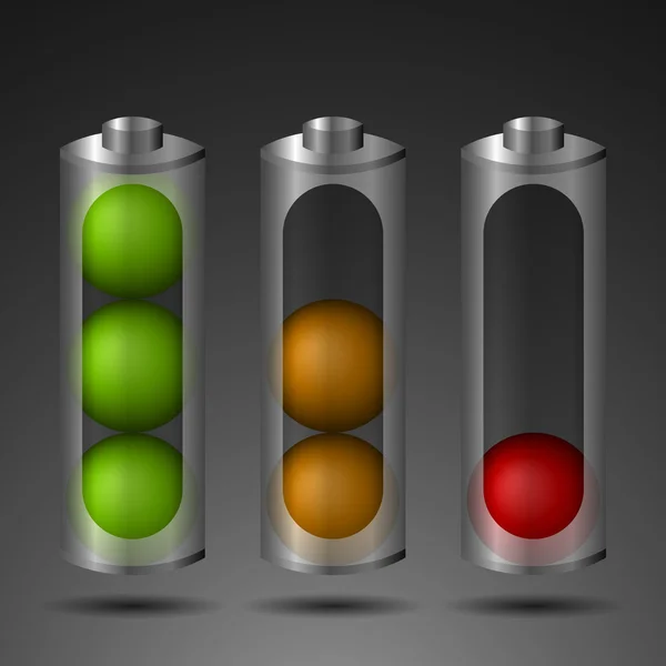 Three batteries with levels — Stock Vector