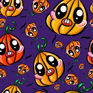 Cadılar bayramı için desen. Mavi arka planda komik balkabakları