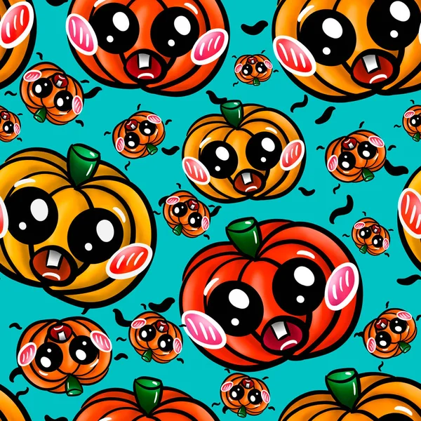 Pattern Halloween Funny Pumpkins Blue Background — Stock Photo, Image