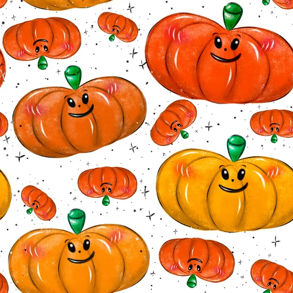 seamless pattern for halloween. funny pumpkins on white background