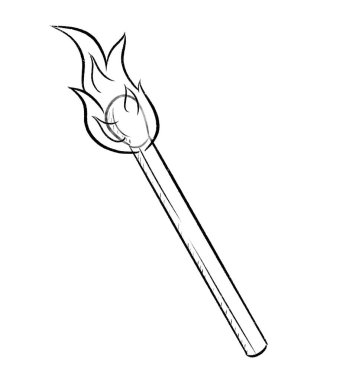 El çizimi resimle eşleşiyor. Yanan kibrit. Güvenlik eşleşmesi. Beyaz arkaplandaki izole çizim nesnesi. Vintage ikonu. Düz tasarım biçimi.