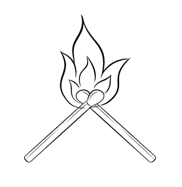 Hand drawn matches illustration. Burning match in fire. Safety match