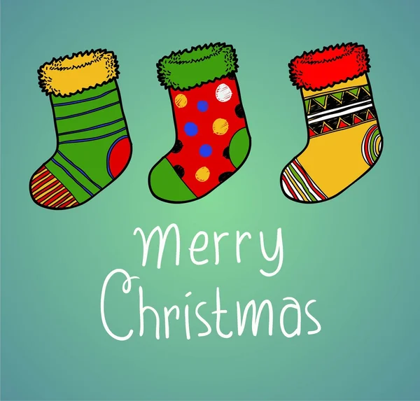 圣诞袜或涂鸦彩色贺卡 — 图库矢量图片