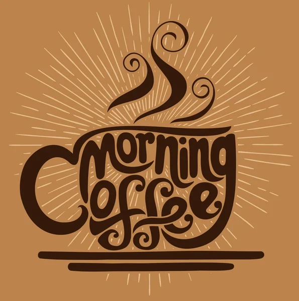 Koffie in de ochtend en typografie of vintage poster en achtergrond — Stockvector