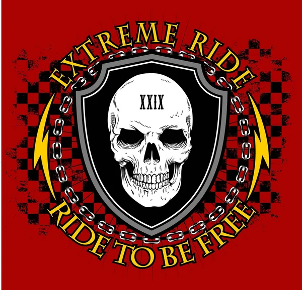 Skull Biker parche o emblema vector — Archivo Imágenes Vectoriales