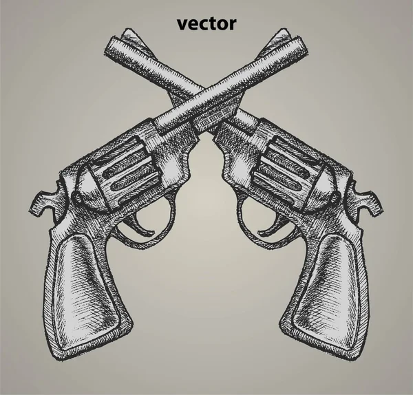 Hand getrokken Retro Gun Revolvers pistool, vectorillustratie geïsoleerd. Kaarten, t-shirts, scrapbookingateliers, print-concept art. Rechtenvrije Stockillustraties
