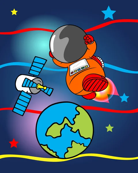 Cute astronaut on aerospace — Stock Vector